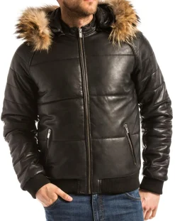 Homme Blue Wellford Doudoune en Cuir Wouri noire