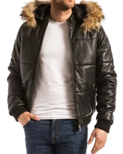 Homme Blue Wellford Doudoune en Cuir Wouri noire