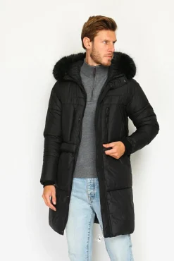 Homme C&Jo Doudoune longue avec isolation thermique jusqu'à -20 °C noir