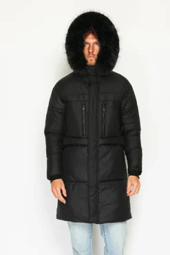 Homme C&Jo Doudoune longue avec isolation thermique jusqu'à -20 °C noir