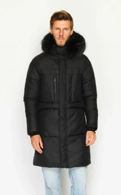 Homme C&Jo Doudoune longue avec isolation thermique jusqu'à -20 °C noir