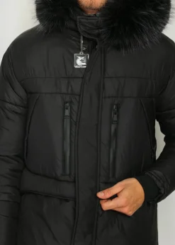 Homme C&Jo Doudoune longue avec isolation thermique jusqu'à -20 °C noir