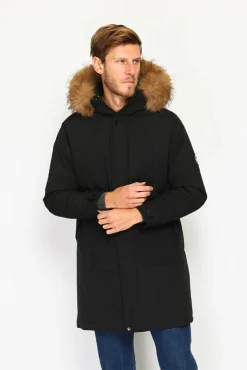 Homme C&Jo Doudoune semi-longue imperméable avec isolation thermique jusqu'à -20 °C noir