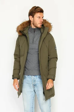 Best C&Jo Doudoune semi-longue imperméable avec isolation thermique jusqu'à -20 °C kaki