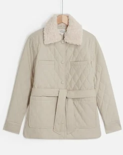 New Caroll Doudoune Vancouver col fausse fourrure beige