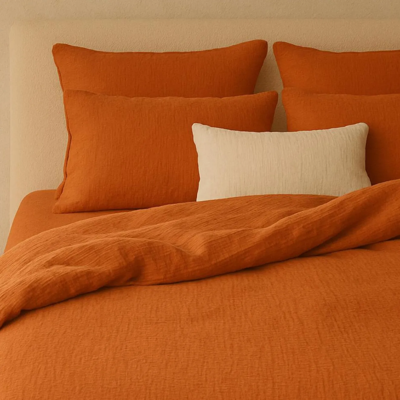 Baton Rouge Drap Housse 100% Gaze de Coton Lavé - Bonnet 30 cm safran mineral|safran