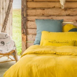Sale Bed and Philosophy Drap housse en lin lavé jaune 160x200cm
