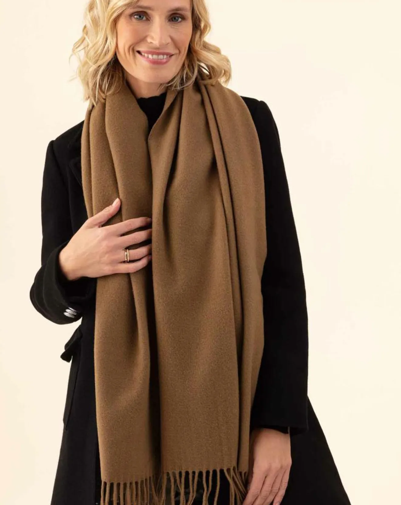 Femme Indies Echarpe 100% Laine Sandra camel - 160x54x10 cm