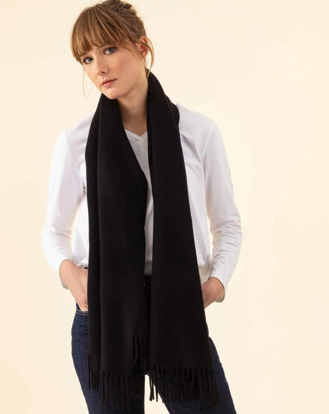 Femme Indies Echarpe 100% Laine Sandra noire - 160x54x10 cm