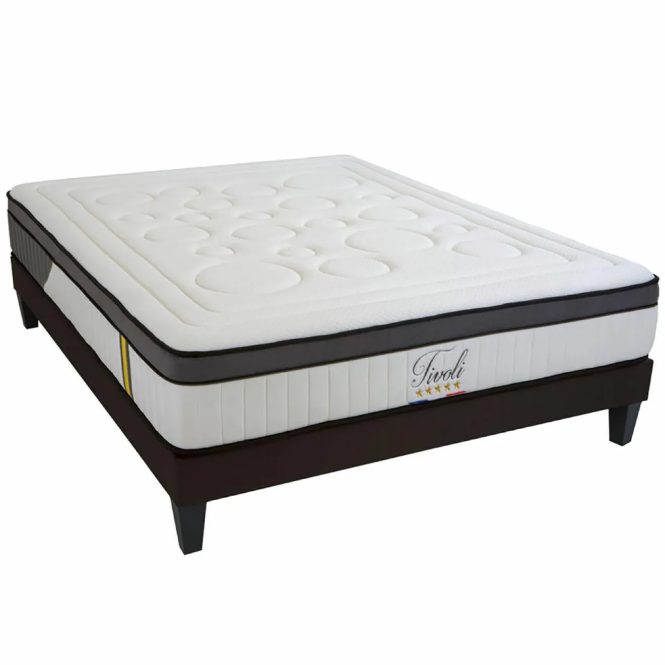 Bellecour Ensemble Tivoli Matelas Mémoire de forme + Sommier Bois blanc/noir - 140x200 cm
