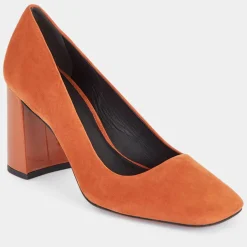 Femme Galeries Lafayette Escarpins en Cuir bi-matière orange brique - Talon 8,5 cm