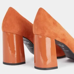 Femme Galeries Lafayette Escarpins en Cuir bi-matière orange brique - Talon 8,5 cm