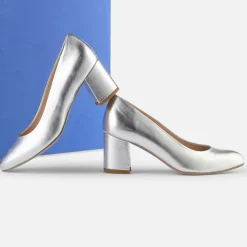 Hot Cosmoparis Escarpins en Cuir Wougy argentés - Talon 6 cm