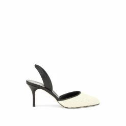 Manolo Blahnik Escarpins en raphia Casam 70 noir/blanc