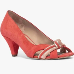 Bocage Escarpins en Velours de Cuir Didier rouge orangé - Talon 6 cm