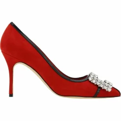 Femme Manolo Blahnik Escarpins en Velours de Cuir Tuberian rouges - Talon 9 cm