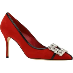 Femme Manolo Blahnik Escarpins en Velours de Cuir Tuberian rouges - Talon 9 cm