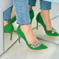 Femme Cosmoparis Escarpins en Velours de Cuir Adia verts - Talon 8 cm