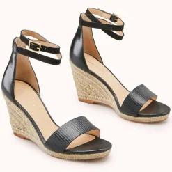 Femme Cosmoparis Espadrilles compensées en Cuir Zemi noires - Talon 9 cm