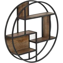 Best Bois & Chiffons Etagere bois metal ronde manguier stockholm naturel ciré - 80x16x80 cm