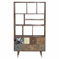 Bois & Chiffons Etagère multi-matériaux peau de vache bois sculpté Naturel - 100x40x175 cm