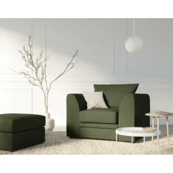 Outlet Mazzini Sofas Fauteuil Quince Velours côtelé vert - 97x92x80 cm