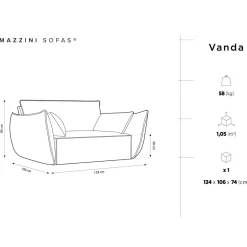 Mazzini Sofas Fauteuil Vanda gris - 128x100x85 cm