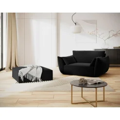 Outlet Mazzini Sofas Fauteuil Velours Vanda noir - 128x100x85 cm