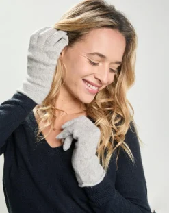 Femme Cashmere Tribu Gants 100% Cachemire Garance gris chiné clair