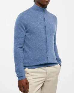 Homme Galeries Lafayette Gilet 100% Cachemire Zip Uni Nachgil bleu chiné