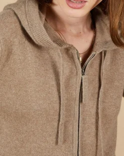 Discount Cashmere Tribu Gilet à capuche 100% Cachemire Blanche châtaigne/corail fluo