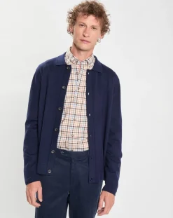 Homme Hackett London Gilet 100% Laine Mérinos façon veste bleu marine