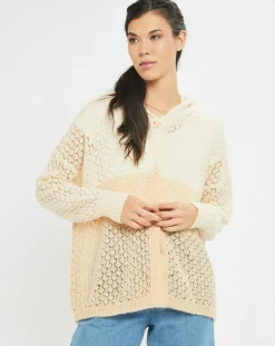 Femme Lauren Vidal Gilet ajouré en Mohair mélangé Milane abricot/écru