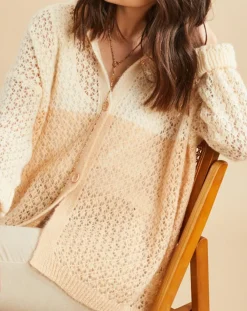 Femme Lauren Vidal Gilet ajouré en Mohair mélangé Milane abricot/écru