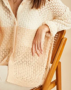 Femme Lauren Vidal Gilet ajouré en Mohair mélangé Milane abricot/écru