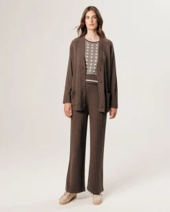 Clearance Rodier Gilet Anjelica en côtes marron havane