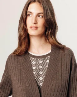 Clearance Rodier Gilet Anjelica en côtes marron havane