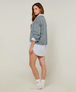 Femme Rodier Gilet Arabesque col V chiné bleu