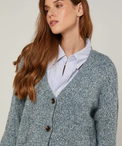 Femme Rodier Gilet Arabesque col V chiné bleu