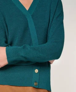 Clearance Rodier Gilet Carmen 100% laine cache-coeur boutons bleu pétrole