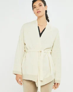 Outlet Lauren Vidal Gilet ceinturé Ciara crème