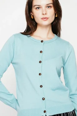 Clearance C&Jo Gilet col ras du cou turquoise