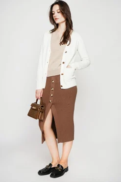 Femme C&Jo Gilet col v boutonné naturel