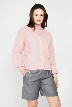 Femme C&Jo Gilet col v rose poudré