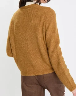 Hot Marc O'Polo Gilet en Alpaga & Laine mélangés 3 Boutons kaki marron