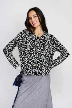 Femme Assuili Gilet en Cachemire & Soie mélangés Léopard noir