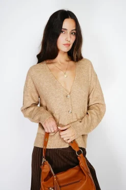 Femme Assuili Gilet en Cachemire mélangé grand col camel