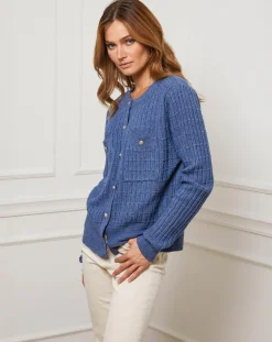 Femme Fleur de cachemire Gilet en Cachemire mélangé Stephanie indigo