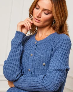 Femme Fleur de cachemire Gilet en Cachemire mélangé Stephanie indigo