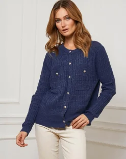 Femme Fleur de cachemire Gilet en Cachemire mélangé Stephanie marine